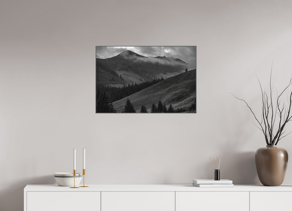 75 x 50 cm, ArtBox Aluminium, 25mm Profiltiefe, Silber Die stille Kraft der Schweizer Alpen