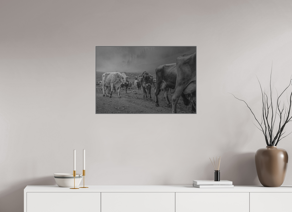 75 x 50 cm, ArtBox Aluminium, 25mm Profiltiefe, Silber Im Nebel der Berge